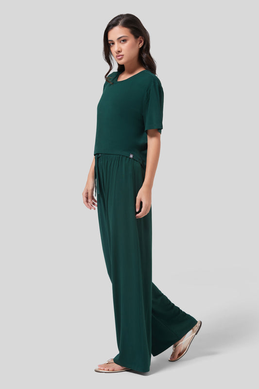 Wide-leg pants - Dark Green