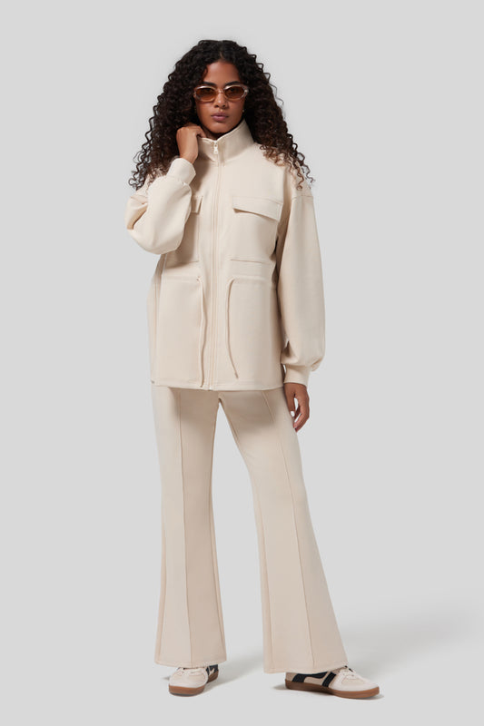 Flared Pants with a Relaxed and Functional Fit - Beige