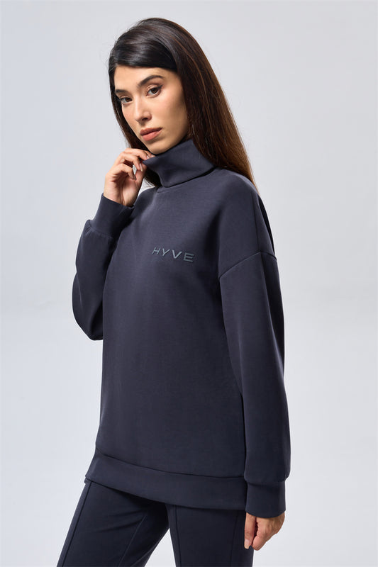 High Neck Sweatshirt - Blue