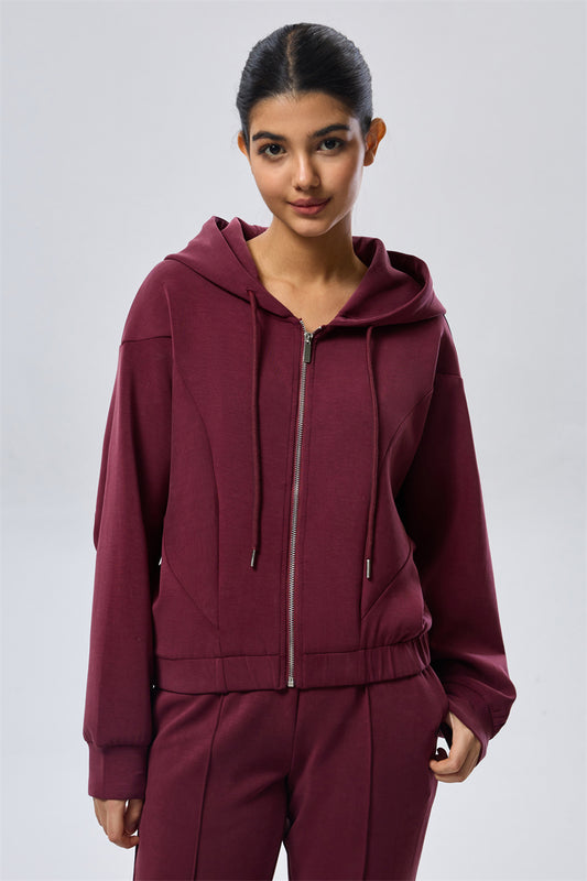 Zip-Up Hoodie - Dark Maroon