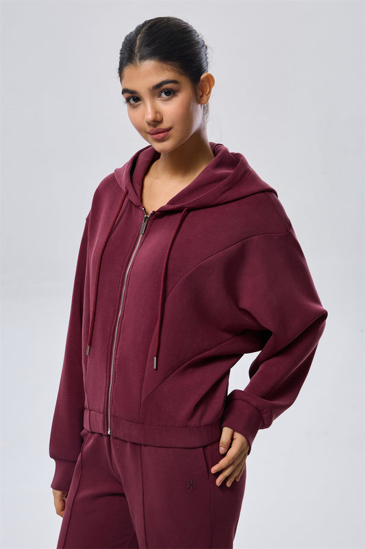 Zip-Up Hoodie - Dark Maroon