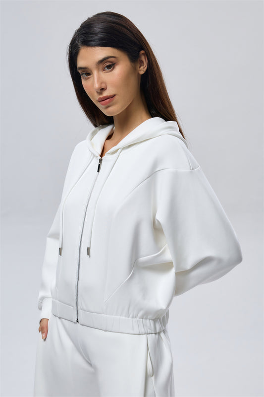 Zip-Up Hoodie - White