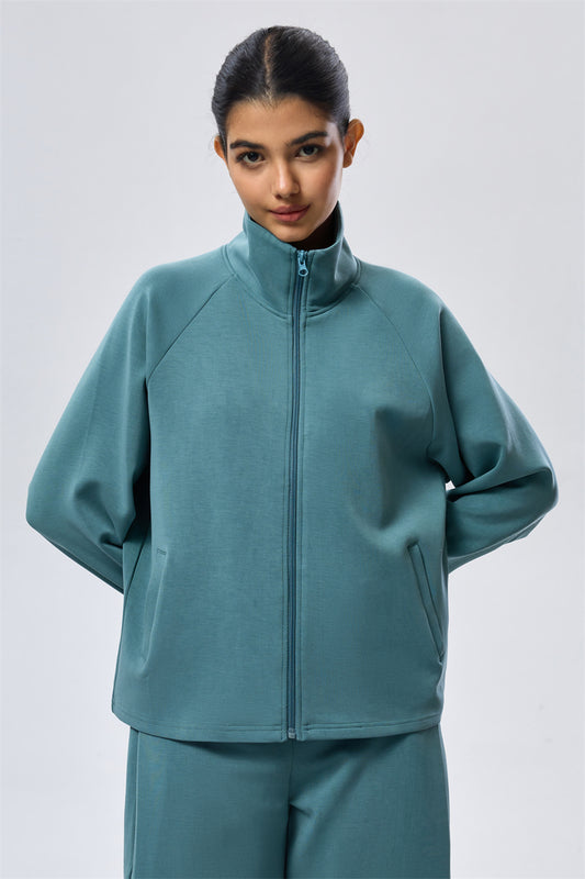 High Neck Zip Sweatshirt - Teal