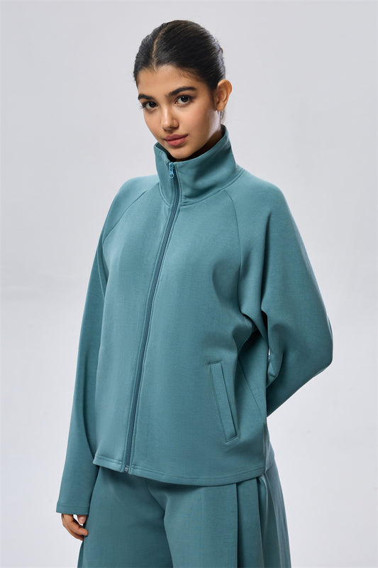 High Neck Zip Sweatshirt - Teal