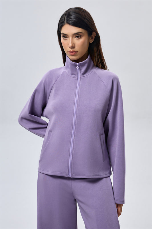 High Neck Zip Sweatshirt - Lavender