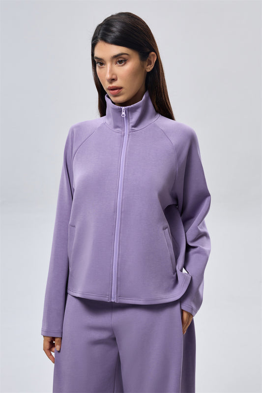 High Neck Zip Sweatshirt - Lavender