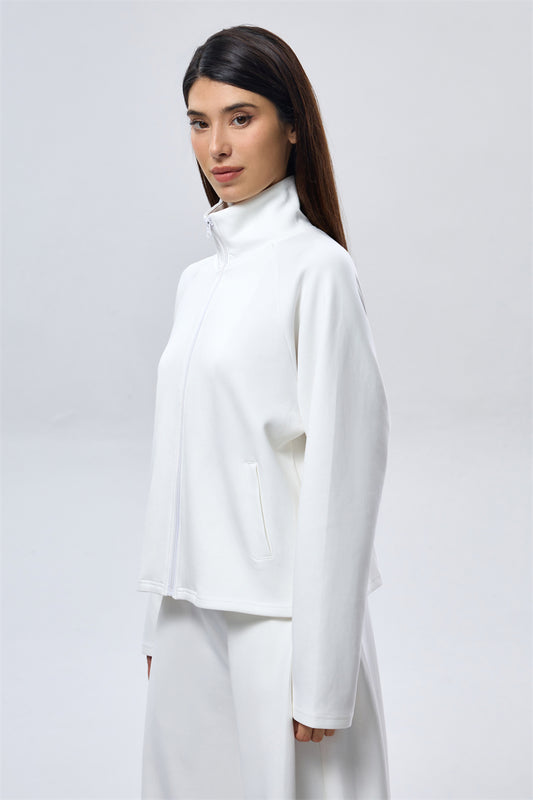 High Neck Zip Sweatshirt - White