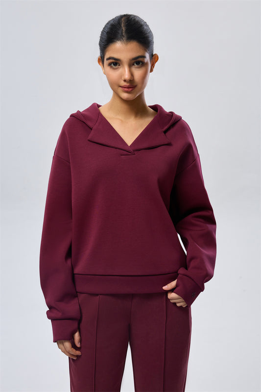 Leisure Lapel Hoodie - Maroon