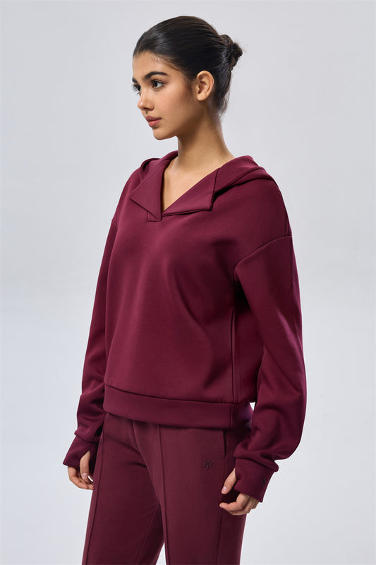 Leisure Lapel Hoodie - Maroon