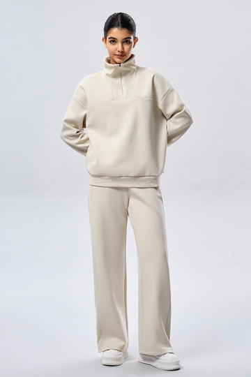 Leisure Ribbed Panel Pants - Beige