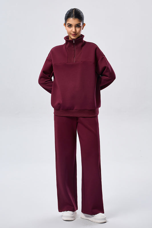 Leisure Ribbed Panel Pants -Burgandy