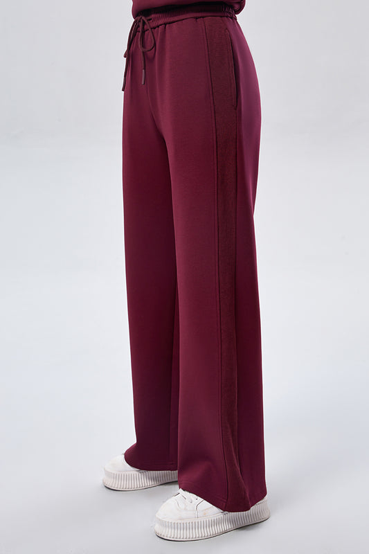 Leisure Ribbed Panel Pants -Burgandy