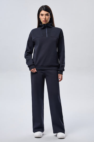 Leisure Ribbed Panel Pants - Navy