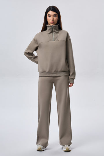 Leisure Ribbed Panel Pants - Light coco