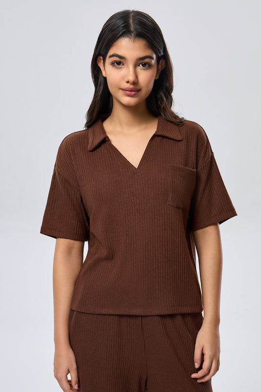 Relax Half Sleeve Collared T-Shirt - Chocolate