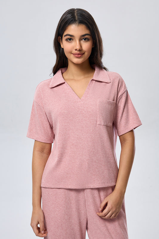 Relax Half Sleeve Collared T-Shirt - Pink
