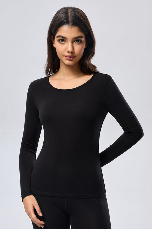 Thermal Cashmere Wide Neck Top -  Black