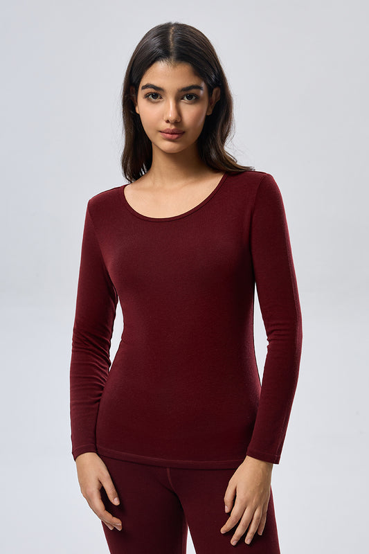 Thermal Cashmere Wide Neck Top - Maroon