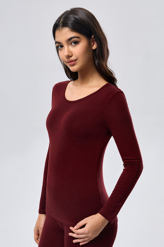 Thermal Cashmere Wide Neck Top - Maroon