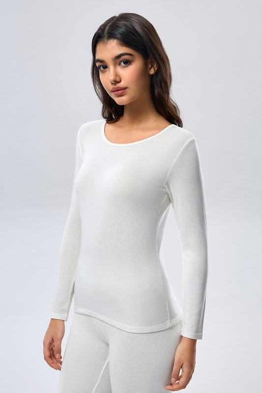 Thermal Cashmere Wide Neck Top - White