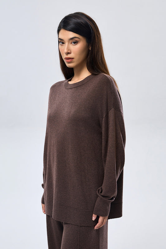 Cashmere Crew Neck Sweater - Brown
