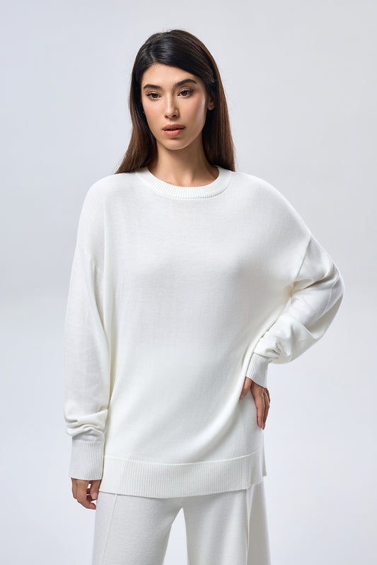 Cashmere Crew Neck Sweater - White