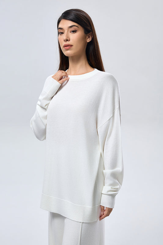 Cashmere Crew Neck Sweater - White