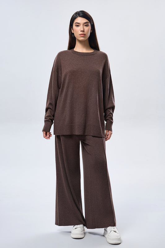 Cashmere Wide Leg Pants - Brown