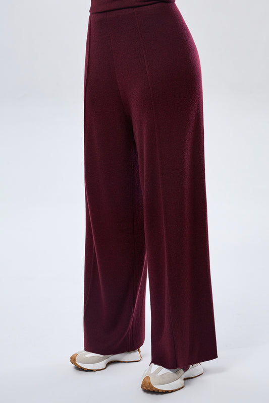 Cashmere Wide Leg Pants - Maroon