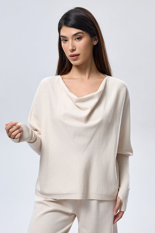 Wide Neck Knit Sweater - Ivory