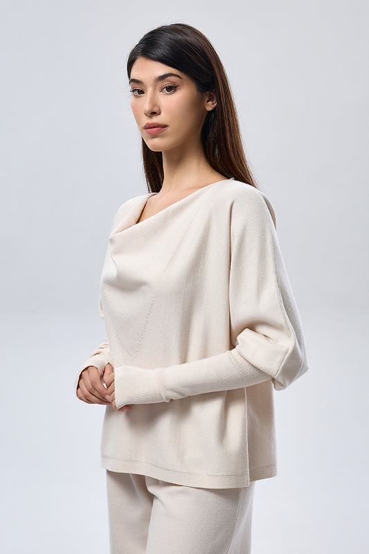 Wide Neck Knit Sweater - Ivory