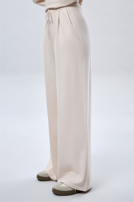 Knit Pleated Wide Leg Pants - Ivory