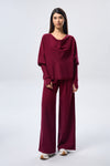 Knit Pleated Wide Leg Pants - Maroon