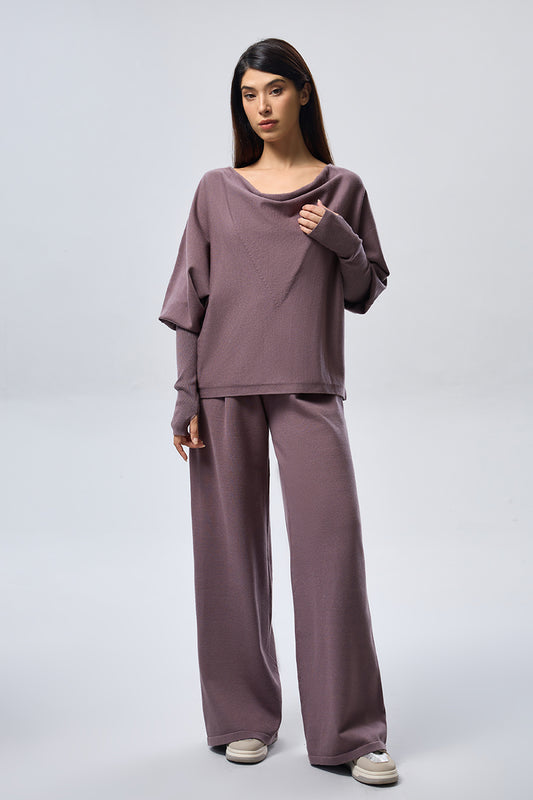 Knit Pleated Wide Leg Pants - Mocha