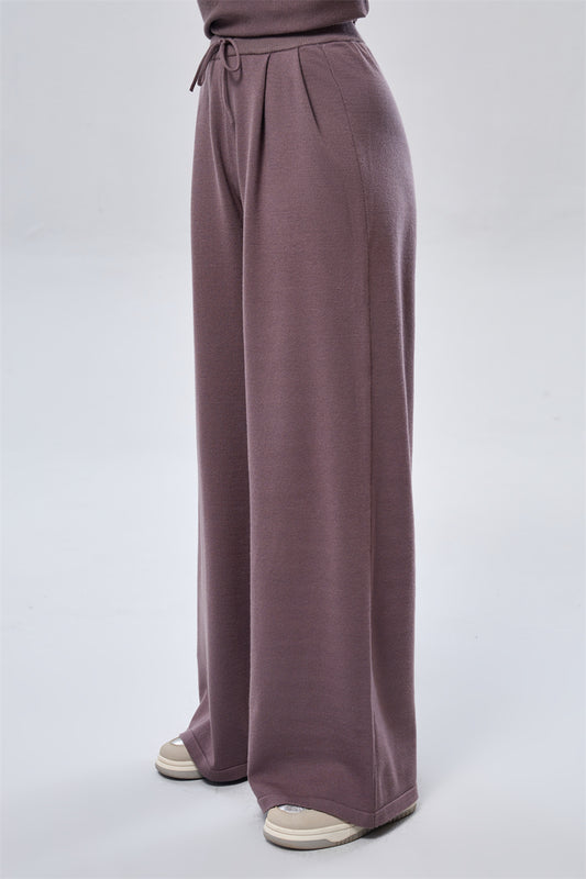 Knit Pleated Wide Leg Pants - Mocha