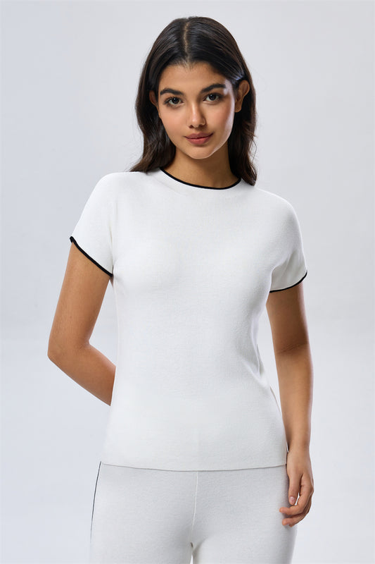 Short Sleeve Knit Top -White