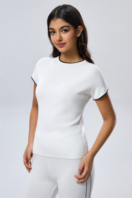 Short Sleeve Knit Top -White