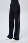 Flared Knit Pants with Side Piping - Black
