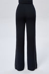 Flared Knit Pants with Side Piping - Black