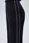 Flared Knit Pants with Side Piping - Black