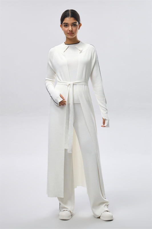 Knit Long Zip-Through Coat - White