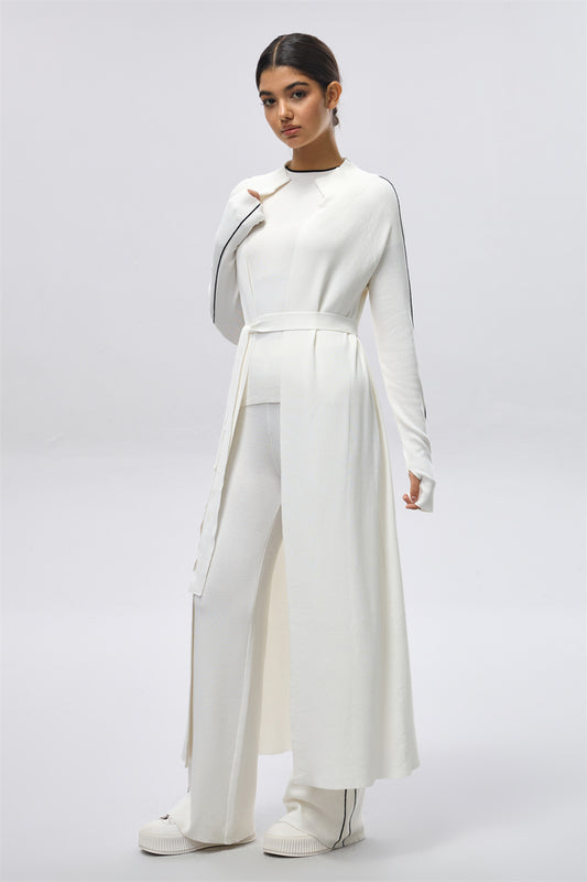 Knit Long Zip-Through Coat - White