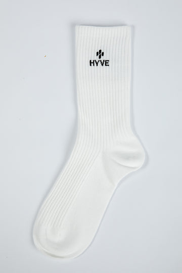 Ribbed Crew Socks – White