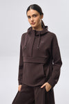 Placketed Leisure Hoodie - Espresso