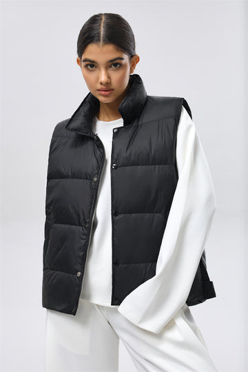 Lightweight Padded Vest with Relaxed Fit - Black