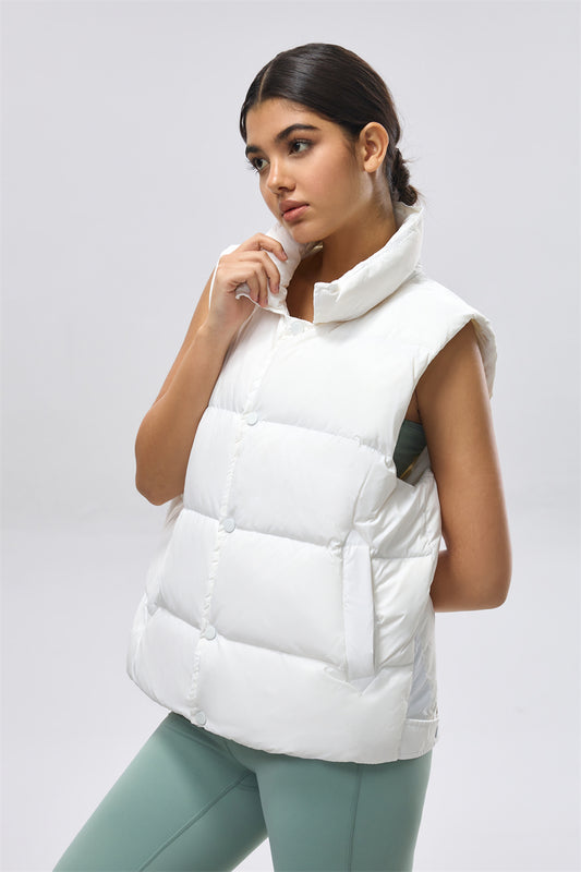 Lightweight Padded Vest with Relaxed Fit - Ivory