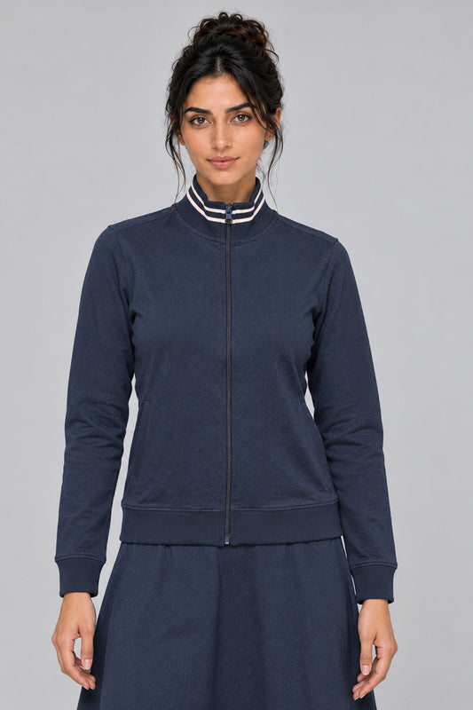 Zip Front Track Jacket with Stand Collar
