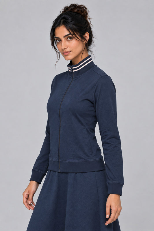 Zip Front Track Jacket with Stand Collar