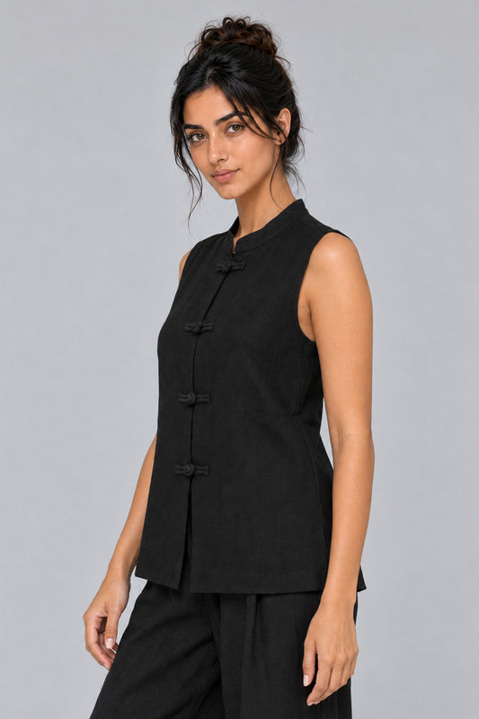 Sleeveless Mandarin Collar Blouse